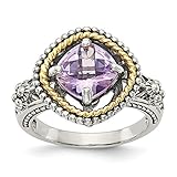 Verlobungsring aus 925er-Sterlingsilber und 14-karätigem Gold, rosa Quarz, Größe 7 (2,1 Karat) für D