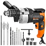 OUBEL Bohrmaschine,950W Schlagbohrmaschine,3000U/min Bohrmaschine und Bohrer 2 Modus Eingang,360°rotierenden Griff, Tiefenmesser mit 16 Teilen Montagekit,geeignet für Holz,Stahl Beton Mauerwerk Zieg