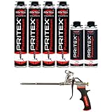 Bauschaum Set 4 x 750ml Pistolenschaum inkl. 2 Pistolenreiniger 500ml + Schaumpistole PU Schaum Montag