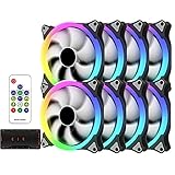 CIFE 140-mm-Gehäuselüfter PC-Kühlung RGB-Lüfter Aura SYNC 5V/3-Pin-Anschluss Mit Fernbedienung Leises Computergehäuse CPU-Kühler Und Kühlkörper (Color : 8 Fan and Controller)