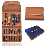 LYLAB 16-teiliges Maniküre-Set, professionelles Nagelknipser-Set, Pediküre-Set, Pflegewerkzeuge, Edelstahl-Pflege-Set – Nagelpflegewerkzeuge mit luxuriösem braunem Leder für Reisen und Z