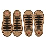 INMAKER Keine Bindung Shoelaces für Kinder und Erwachsene, 2-Pack Elastic Turnschuhe Schnürsenkel 16pcs für Erwachsene Plus (9,5-13 / men) Schwarz Schw