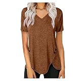 Soupliebe Damen Oberteile Sommer Kurzarm V-Ausschnitt Reissverschluss Sexy Frauen Sommershirt Atmungsaktiv Blickdicht Freizeit Oberteil Casual Elegant Luftige Modern Bluse Tshirt Sweatshirt Tunik