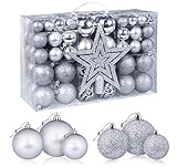 Anstore Weihnachtskugeln 98tlg. Christbaumkugeln Set Kunststoff Weihnachtsbaumkugeln Box mit Dekosterne und Kette, Christbaumkugeln Plastik Bruchsicher, Weihnachtsbaumschmuck, MEHRWEG