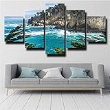 5 teilige leinwandbilder Sturmwellen Schöne Meereslandschaft Kunstdrucke 5 Teilig Vlies Leinwandbild Wandkunst 5 stück Leinwand Bilder Wohnzimmer Schlafzimmer Wand Dekoration mit rahmen xxl b