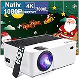 Beamer Native 1080P 7000 Lux Full HD, Mini Beamer Tragbar, Gobran Led Beamer 60000 Stunden LED, Heimkino Projektor Maximale Support 4k, Kompatibel mit USB/HDMI/SD/AV/TV Stick/PC