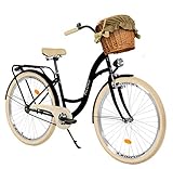 Milord. 28 Zoll 1-Gang, schwarz und Creme, Komfort Fahrrad mit Korb und Rückenträger, Hollandrad, Damenfahrrad, Citybike, Cityrad, Retro, Vintag