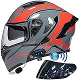 Motorradhelm Bluetooth Headset Herren Integralhelm Damen Klapphelm mit Eingebautem Mikrofon Automatische Beantwortung Doppelvisier DOT/ECE Geprüft Anti-Fog-doppelspiegel Sturzhelm,Q,M=57~58