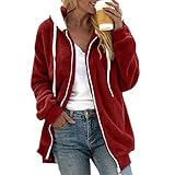 Damen-Kapuzenpullover, mit Nähten, Taschen, warm, künstliche Wolle, Taschen, Mantel, Outwear, Kleidung, Festival, Geschenke für Frauen, Halloween, Weihnachten, Xmas Bluse, rot, 54