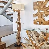 Hochwertige Stehlampe Treibholz BLUMA | Designer Steh-leuchte Teakholz mit Holz-Zertifikat | Wurzelholz Unikat in Handarbeit | Höhe 180 cm | Lampenschirm:Weiß | Das Highlight für Wohnzimmer Bü