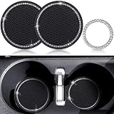 2 Stücke Bling Silikon Anti-Rutsch Auto Tasse Halter Einsatz Untersetzer Auto Innere Zubehör Kristall Strass Auto Untersetzer und Bling Motor Zündknopf Ring für Auto Dekor (Schwarz)