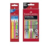 Faber-Castell 110994 - Buntstifte Jumbo Grip Neon, 5er Etui (1, inkl. 12 Sonderfarben)