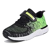 Laufschuhe Kinder Jungen Mädchen Sportschuhe Atmungsaktiv Leicht Turnschuhe Klettverschluss Outdoor Fitnessschuhe Sneakers für Gym Indoor Unisex-Kinder(Grün.YF644,37 EU)