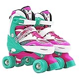 SportVida Rollschuhe für Kinder und Erwachsene Größenverstellbar 31-34 35-38 (Rosa, 35-38)