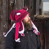 TODGAO Erwachsene Octopus Tentakel Hut, handgewebte gestrickte Octopus Hut, Octopus Winter Warm Knit Beanie Hat, Handgemachte Cosplay Octopus Bart Hut häkeln (Rose red and White)