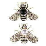 F Fityle 2 Stück Schöne Honeybee Bug Brosche Pin Pearl Crystal Strass Insekten Corsag