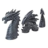 Gartendeko Drache Harz Gotisch Gartenstatuen Skulpturen Tierfiguren Tierstatuen Gartenfiguren Statue Deko Glücksdrache Drache Garten Figur Fantasy Ornamente für Terrasse, Vorgarten, Rasen (Schwarz)