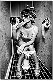 Leinwanddrucke,Mädchen sitzt in einer Toilette Leinwand Kunst Poster und Drucke Schwarzweiß Nordic Leinwand Malerei an der Wand Kunst Bild Dekor 40x60