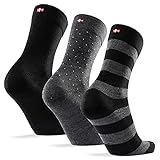 DANISH ENDURANCE Merinowolle Socken 3 Paare (Mehrfarbig (1 x schwarz, 1 x schwarz/grau gestreift, 1 x schwarz/grau gepunktet), EU 43-47)