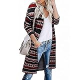 Manygood Damen Strickjacke Mittlerer und langer Mantel Langarm Bedruckte Strickjacken Damen 2021 Open Front Sweater Dünne Mäntel Jacken, Wein 09, XX-Larg