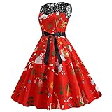 Weihnachten Ärmellose Partykleid Damen Spitze Druckkleid Vintage Kostüm Cosplay 50er Jahre Hausfrau Abend Party Abendkleid Print Party Swing