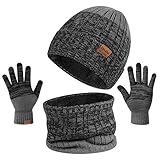 TAGVO 3in1 Winter Beanie Hut, Schal, Handschuhe Set,Ultraweiche elastische Verdickung Vlies Innenfutter Strick Beanie Cap Neck Warmer Warme Strickmützen, Mütze, Schal & Handschuh-Sets für Damen H