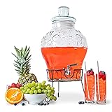 Astor24 Glaskaraffe - Getränkespender mit Edelstahl Zapfhahn und Ständer- 10 Liter - Wasserspender - Karaffe für Bowle und Cocktails - Limonadenspender aus Glas - Glasfass (10 Liter)