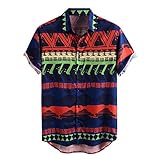 Xniral Herren Hawaii Hemd Blumen Beiläufig Aloha Freizeit Streifen Shirt Button Down Umlegekragen Graphic Shirt Sommer T-Shirt(d-Blau,XL)