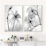 XIAOMA Leinwandmalerei Schwarz-Weiß Kunst Pflanze Blume Poster und Drucke Abstrakt Bild, für Wohnzimmer Wohnkultur kein Rahmen Poster (2x50x70cm)