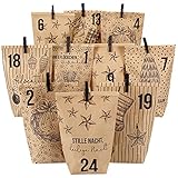 Papierdrachen Adventskalender - Bedruckte Tüten Packpapier - Klassische Weihnachtsmotive mit schwarzen Klammern - Set 12