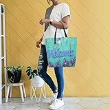 GIGIJY Welcome Schild mit Frühlingsblume Handtasche groß für Damen Schultertasche Einkaufstasche Organizer Taschen für Frauen mit Griff ob