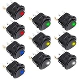 Rovtop 10 pcs Kippschalter 12v DC 20A Car Boot Truck Trailer Auto KFZ beleuchtet Runde Schalter Wippschalter Button mit 5 Farbe LED Dot b