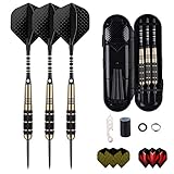 sanfeng Dartpfeile mit Metallspitze, 3 Stück 24 Gramm Steeldarts, Steel Darts Pfeile mit Aluminum Schafts 9 Flights,50 Anti-Lose Gummiringe 12 Spring Rings 1 Dart Tool Sharp