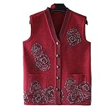 SHOUJIQQ Frauen Mittleren Alters Strickweste - Frühling Herbst Großmutter Pullover Strickärmelloser Mantel, Große Größe 5XL V-Ausschnitt Lose Warme Weste Jacke Strickjacke Casual Top,Blau,X,Larg