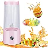 Tragbarer Mixer, Saftpresse, Tasse, persönliche Größe, für Smoothies und Shakes, per USB wiederaufladbar, mit 4 Klingen, 150 W, leistungsstarker Smoothie-Mixer für Smoothie und Shakes, Pink