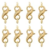 Beadthoven 8 Stück Messing Doppelöffnung Karabiner Verschlüsse mit Ringen, Halskette Verbinder Kette Verlängerung Verschlüsse für DIY Armband Halskette Schmuck Herstellung G