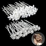 Hochzeit Haarnadeln, GuKKK 40 Pcs Hochzeit Braut Haarschmuck, U-förmig Haarnadeln, Brautperlen Haarnadeln Haarschmuck Blumen Haar Stifte Kristall Clips (40 PCS)