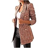 SKYWPOJU Damen Tartan Blazer, Langarm Reverskragen Karierte Anzüge Jacken Business Mantel Slim-Fit Check Blazer Jacke Strickjacke, Zweireihiger Anzug mit für Die Arbeit Bü