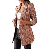 SKYWPOJU Damen Blazer Sakko Elegant Tailliert Business Anzug Stickjacke Einfarbig Slim Fit Revers Geschäft Büro Jacke Kurz Mantel Anzüge mit Tasche Blazer (Color : Brown, Size : S)