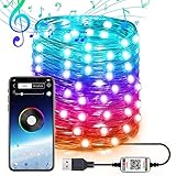 Weihnachtsdeko,LED Bunt Lichterkette APP Bluetooth-Lichterkette, USB-Vierdraht-Vollfarb-Smart-Sprachsteuerung Wasserdichte Lichterkette, Gartendekoration Weihnachtslichterkette (15M)