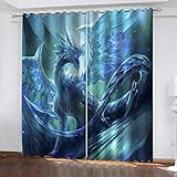 YTSDBB Verdunkelungsvorhang mit Ösen Blauer Anime Pterodactyl B 280 x H 260 cm 3D Digitaldruck Druckmuster Öse Thermisch isoliert 90% für Schlafzimmer Wohnzimmer ​Kinderzimmer Junge mit M