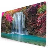 XXL Mauspad,Erawan Waterfall Schöne Sonnenlichtstrahlen im Tiefwald Nationalpark,mit Rutschfester Gummi Basisdruck für Computer Desktop Laptop für Gaming und Büro,31.5x11.8