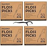 Natural Dental Floss Picks High Toughness Charcoal Toothpicks Sticks-Vegan,Eco-Friendly Sustainable Flossers for Teeth Cleaning (200Pcs)
