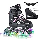 Wheelive Verstellbare Inlineskates für Kinder, leuchtende Rollschuhe für drinnen und draußen, leistungsfähige Inlineskates mit voll leuchtenden Rädern, ideal für Kinder/Jugend/Erwachsene/Anfäng