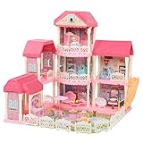 Kinder Puppenhaus DIY Spielen Puppenhaus, Puppen Haus Spielzeug Montage Puppenhaus mit 4 Etagen 11 Offene Zimmer Einschließlich Küche Bad Schlafzimmer Restaurants Puppen und H