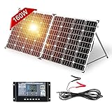DOKIO Klappbares Solarpanel 160W 18V mit PWM Solar-Laderegler (2 USB-Ports) für 12V Batterie Inklusive Transporttasche Camping Solar, Geeignet für Wohnmobile, B