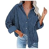 TTWOMEN Damen Casual V-Ausschnitt Langarm Bluse Mantel Cord Knopf Fledermausärmel Lose Hemden Outwear Top