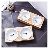 Getno Hundenapf Keramische Katzenschale Pet Schüssel Trinkende Hundeschüssel Kornbecken mit Holz Basis Pet Produkte (Color : Double Bowl, Size : Large)