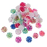 Pack 50 DIY Lots Resin Rose Blumen Cabochons Cameo Flat Back Verzierungen - Double Color - 14mm für DIY Schmuck / Handwerk Scrapbooking Making Card Phone Decor - gemischte Farben, 14x7mm Sehr prak