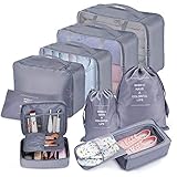 Bteng Packwürfel Set 9-teilige, Multifunktionale Koffer Organizer Set Wasserdichte Packing Cubes, Kofferorganizer, Kleidertaschen, Schuhbeutel, Kosmetiktasche, Ordnungssystem für Urlaub, Reisen (Grau)